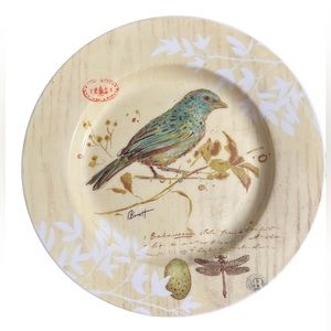 Cypress Home "BIRD" 8" Plate Cream, Blue Bird & Dragonfly Signed Banett MINT
